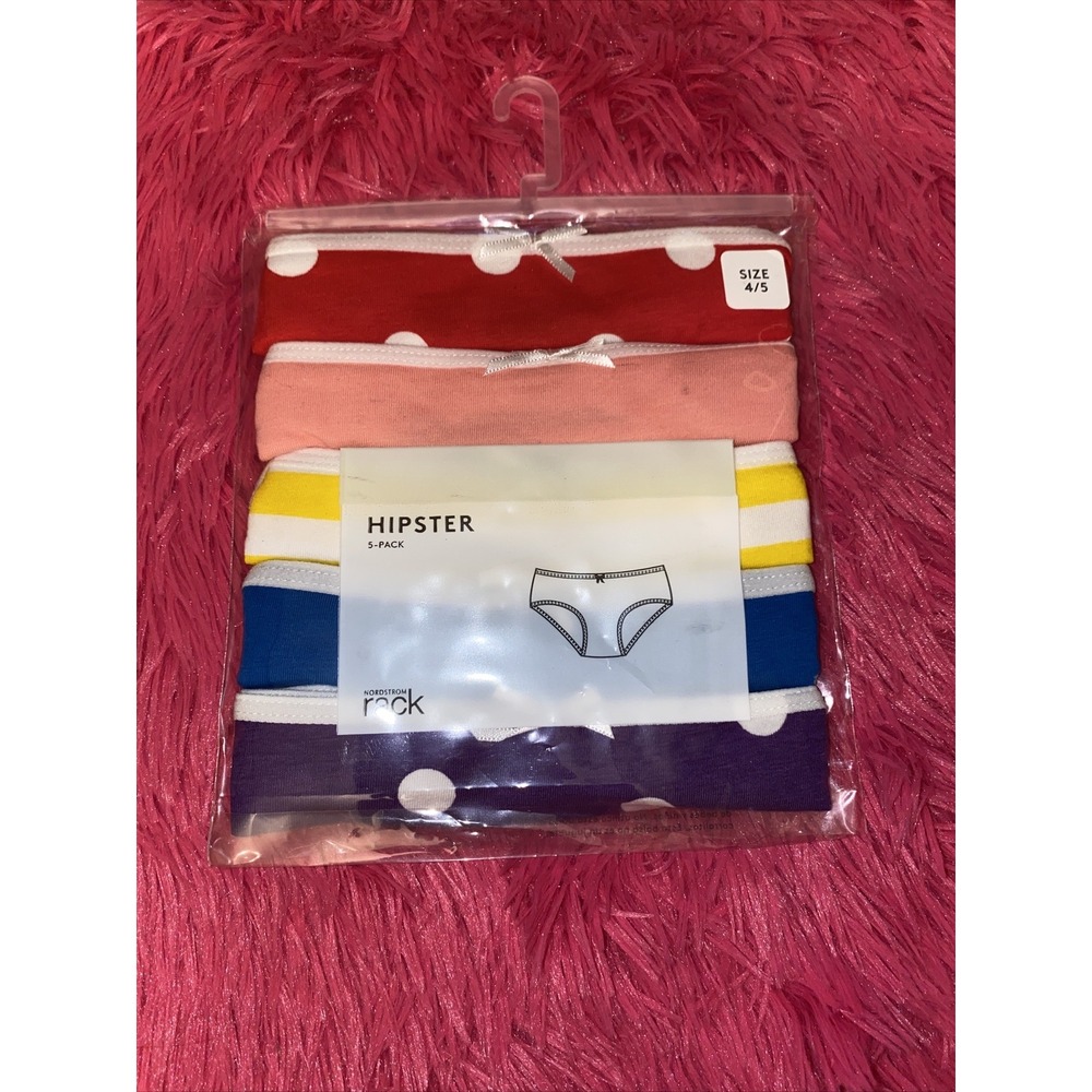 Nordstrom Rack Girls Panties Underwear Hipster Size 4/5 Rainbow Dots 5‎ Pack